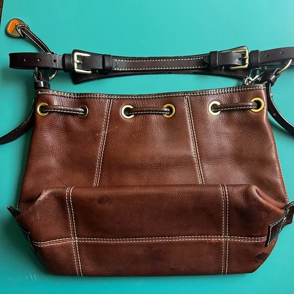 🧡Dooney & Bourke Pebbled Cowhide LEATHER DRAWSTRING purse shoulder bag Vintage! - Picture 7 of 13